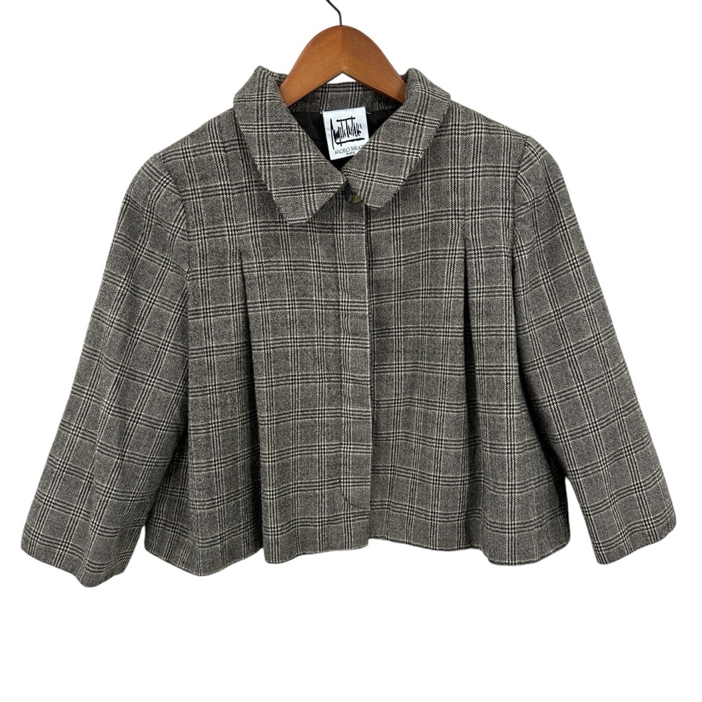 ANGELO TARLAZZI Jacket Wool Plaid 3/4 Sleeve Made in France